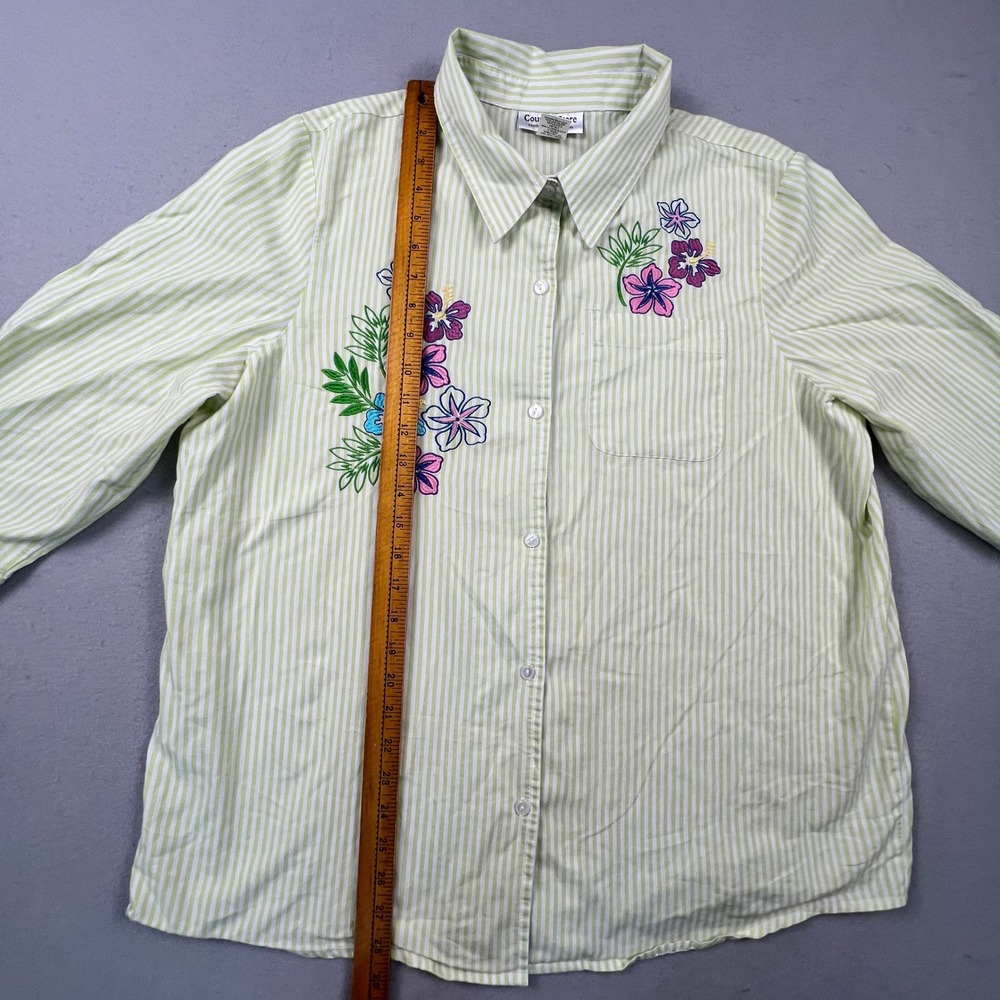 Country Store Button Down Shirt Womens XL Green Striped Floral Embroidered Top - Picture 14 of 14